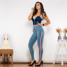 Load image into Gallery viewer, T411&830 Shascullfites Melody Shaper Set High Waist Dark Thread Light Blue Jeans with Stripe Jeans Set Sexy Pants Set 2 Pieces Set