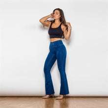 Load image into Gallery viewer, 1004DBHJF Shascullfites High Waist Dark Thread Dark Blue Flare Jeans