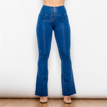 Load image into Gallery viewer, 1004DBHJF Shascullfites High Waist Dark Thread Dark Blue Flare Jeans