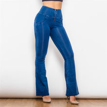 Load image into Gallery viewer, 1004DBHJF Shascullfites High Waist Dark Thread Dark Blue Flare Jeans