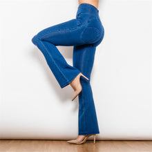 Load image into Gallery viewer, 1004DBHJF Shascullfites High Waist Dark Thread Dark Blue Flare Jeans