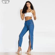 Load image into Gallery viewer, 91091DMZJ Shascullfites Dark Blue Multiple Zippers Jeans