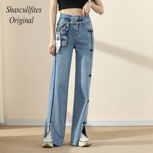 Load image into Gallery viewer, OR03 Shascullfites Original Woman New High Street Buttons Split Wide Leg Straight Jeans Women Fashion Casual Pants Women's Jeans