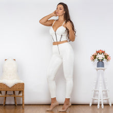 Load image into Gallery viewer, T8008 Shascullfites Melody Bodysuit White Pu Leather Zipper Shaper Crop Top High Waist Butt Lift White Leather Leggings Pant Sets