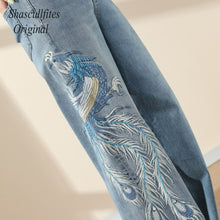 Load image into Gallery viewer, OR05 Shascullfites Original Embroidery Straight Loose Blue Women Jeans Wide Leg Fashion Pants Over Size Jeans