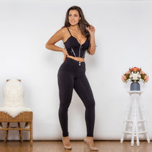 Load image into Gallery viewer, T2124 Shascullfites Melody Body Shaper Set Black Cotton Zipper Push Up Top Middle Waist Quick Dry Butt Lift Leggings Pant Sets