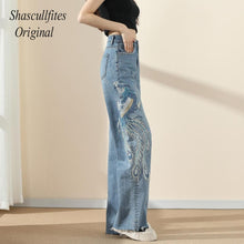Load image into Gallery viewer, OR05 Shascullfites Original Embroidery Straight Loose Blue Women Jeans Wide Leg Fashion Pants Over Size Jeans