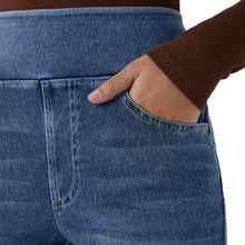 Load image into Gallery viewer, Shascullfites High-Waisted Bootcut Jeans Pull-On Tummy Control Multiple Pockets Blue Washed Stretchy Knit Casual Jeans