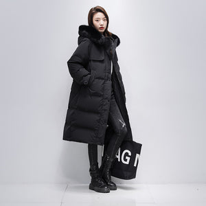 21HW0124 Shascullfites Melody Fur Collar Hooded Belted Coat 90% White Duck Down Long Down Jacket Woman Trend 2024 Women Winter Coat
