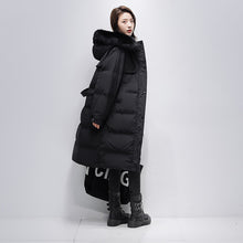 Load image into Gallery viewer, 21HW0124 Shascullfites Melody Fur Collar Hooded Belted Coat 90% White Duck Down Long Down Jacket Woman Trend 2024 Women Winter Coat