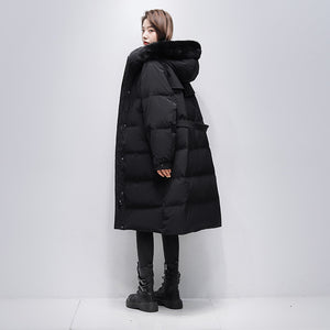 21HW0124 Shascullfites Melody Fur Collar Hooded Belted Coat 90% White Duck Down Long Down Jacket Woman Trend 2024 Women Winter Coat