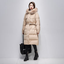 Load image into Gallery viewer, 21HW0124 Shascullfites Melody Fur Collar Hooded Belted Coat 90% White Duck Down Long Down Jacket Woman Trend 2024 Women Winter Coat