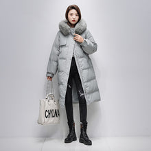 Load image into Gallery viewer, 21HW0124 Shascullfites Melody Fur Collar Hooded Belted Coat 90% White Duck Down Long Down Jacket Woman Trend 2024 Women Winter Coat