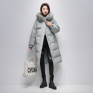 21HW0124 Shascullfites Melody Fur Collar Hooded Belted Coat 90% White Duck Down Long Down Jacket Woman Trend 2024 Women Winter Coat