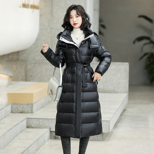 21HW0141 Shascullfites Melody Down Jacket Women 2024 New X-long Hooded Fashion Slim Fit Waistband Very Warm Woman Winter Coats
