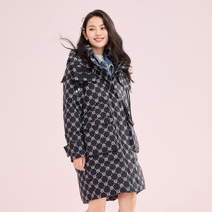 22HW8E419 Shascullfites Melody Tiger Printed Hoodies Women's Winter Down Jackets 2024 New Items Black Long Down Coats Female Outer