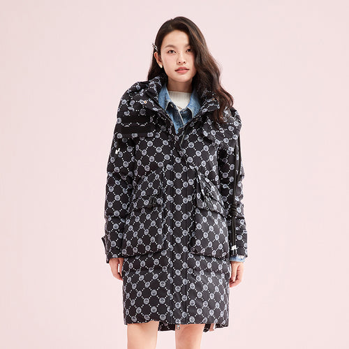 22HW8E419 Shascullfites Melody Tiger Printed Hoodies Women's Winter Down Jackets 2024 New Items Black Long Down Coats Female Outer