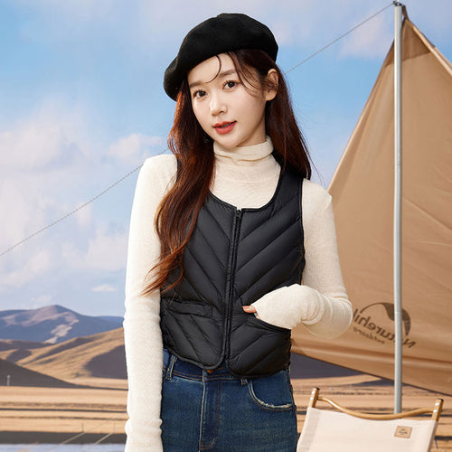 23H1001 Shascullfites Women's Sleeveless Down Vest Winter Inner Wear Warm Down Vest Women's Winter Jacket U Neck Sleeveless