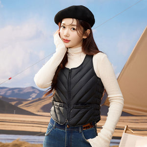 23H1001 Shascullfites Women's Sleeveless Down Vest Winter Inner Wear Warm Down Vest Women's Winter Jacket U Neck Sleeveless