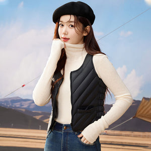 23H1001 Shascullfites Women's Sleeveless Down Vest Winter Inner Wear Warm Down Vest Women's Winter Jacket U Neck Sleeveless