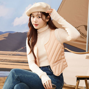 23H1001 Shascullfites Women's Sleeveless Down Vest Winter Inner Wear Warm Down Vest Women's Winter Jacket U Neck Sleeveless