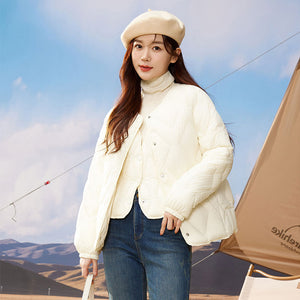23H1003 Shascullfites Melody Women's Jacket Collarless Down Jackets Winter Women's Coats White Duck Down Short Jacket Women Thick