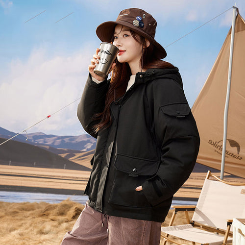 23H1022 Shascullfites Melody Hooded Coat Outwear 2024 Winter New Fashion White Duck Down Short Jacket Women Thick Warm Loose