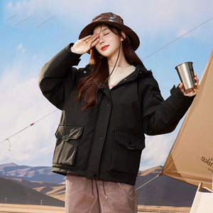 23H1022 Shascullfites Melody Hooded Coat Outwear 2024 Winter New Fashion White Duck Down Short Jacket Women Thick Warm Loose