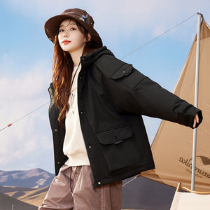23H1022 Shascullfites Melody Hooded Coat Outwear 2024 Winter New Fashion White Duck Down Short Jacket Women Thick Warm Loose