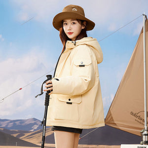23H1022 Shascullfites Melody Hooded Coat Outwear 2024 Winter New Fashion White Duck Down Short Jacket Women Thick Warm Loose
