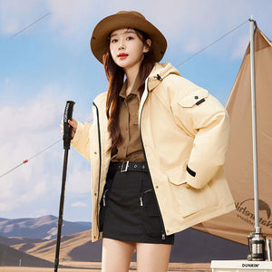 23H1022 Shascullfites Melody Hooded Coat Outwear 2024 Winter New Fashion White Duck Down Short Jacket Women Thick Warm Loose