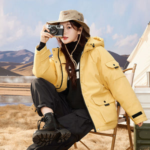 23H1022 Shascullfites Melody Hooded Coat Outwear 2024 Winter New Fashion White Duck Down Short Jacket Women Thick Warm Loose