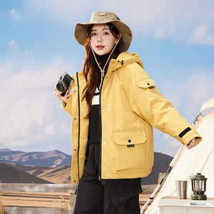 23H1022 Shascullfites Melody Hooded Coat Outwear 2024 Winter New Fashion White Duck Down Short Jacket Women Thick Warm Loose