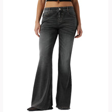 Load image into Gallery viewer, Shascullfites Women's Low Rise Flare Jeans Dark Grey Washed Casual Stretch Slim Fit Trousers with Pocket