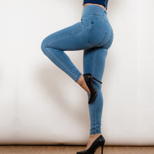 Load image into Gallery viewer, 30030HWDLBJ Shascullfites High Waist Dark Thread Light Blue Jeans