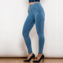 Load image into Gallery viewer, 30030HWDLBJ Shascullfites High Waist Dark Thread Light Blue Jeans