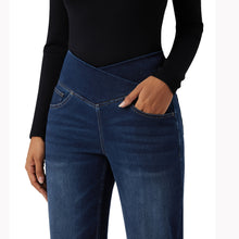 Load image into Gallery viewer, Shascullfites High Waisted Tummy Control Dark Blue Casual Straight Leg Jeans Crossover Design with Pockets for Women