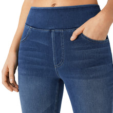 Load image into Gallery viewer, Shascullfites High Waisted Tummy Control Bootcut Jeans Blue Washed Stretchy Knit Casual Multiple Pockets Pull-On