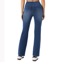 Load image into Gallery viewer, Shascullfites High Waisted Tummy Control Bootcut Jeans Blue Washed Stretchy Knit Casual Multiple Pockets Pull-On