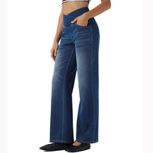 Load image into Gallery viewer, Shascullfites High Waist Dark Blue Wash Stretch Denim Jeans for Women Soft Casual Straight Crossover Fit with Pockets