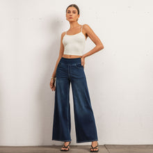 Load image into Gallery viewer, FSLS2082LWidejsDB Shascullfites Multiple Pockets Washed Strecthy Knit Baggy Wide Leg Dark Blue Casual Jeans