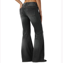 Load image into Gallery viewer, Shascullfites Women's Low Rise Flare Jeans Dark Grey Washed Casual Stretch Slim Fit Trousers with Pocket