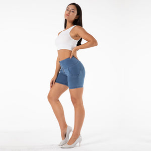 4070HLblueLJS Shascullfites High Waist Dark Thread Light Blue Shorts