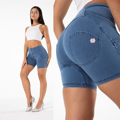4070HLblueLJS Shascullfites High Waist Dark Thread Light Blue Shorts