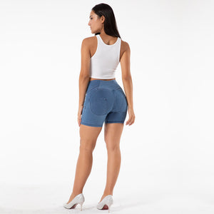 4070HLblueLJS Shascullfites High Waist Dark Thread Light Blue Shorts