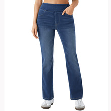 Load image into Gallery viewer, Shascullfites High Waisted Tummy Control Bootcut Jeans Blue Washed Stretchy Knit Casual Multiple Pockets Pull-On