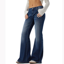 Load image into Gallery viewer, Shascullfites Low Rise Flare Jeans Dark Blue Washed Casual Jeans with Pocket Stretch Slim Fit Women Trouser