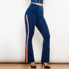 Load image into Gallery viewer, 81004DBHJFS Shascullfites Melody High Waist Dark Thread Dark Blue Flare Jeans with Stripe