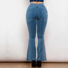 Load image into Gallery viewer, 81006LBHJFS Shascullfites Melody High Waist Dark Thread Light Blue Flare Jeans with Stripe