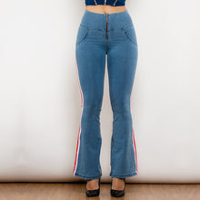Load image into Gallery viewer, 81006LBHJFS Shascullfites Melody High Waist Dark Thread Light Blue Flare Jeans with Stripe
